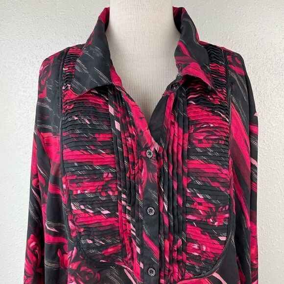 Denim 24/7 Button Down Floral Top Size 32W EUC - Picture 2 of 7